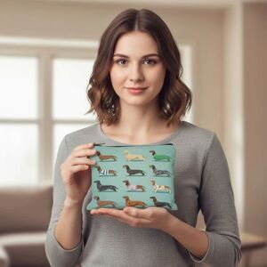 Dachshund Zipper Pouch Cosmetic Bag with Dog Illustration Print